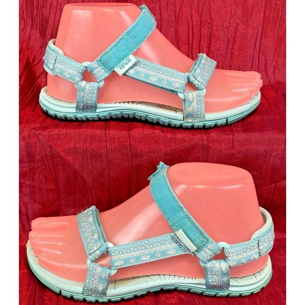 Girls Teva Carolina Blue Slingback Surf Beach Sandals Shoes sz 5